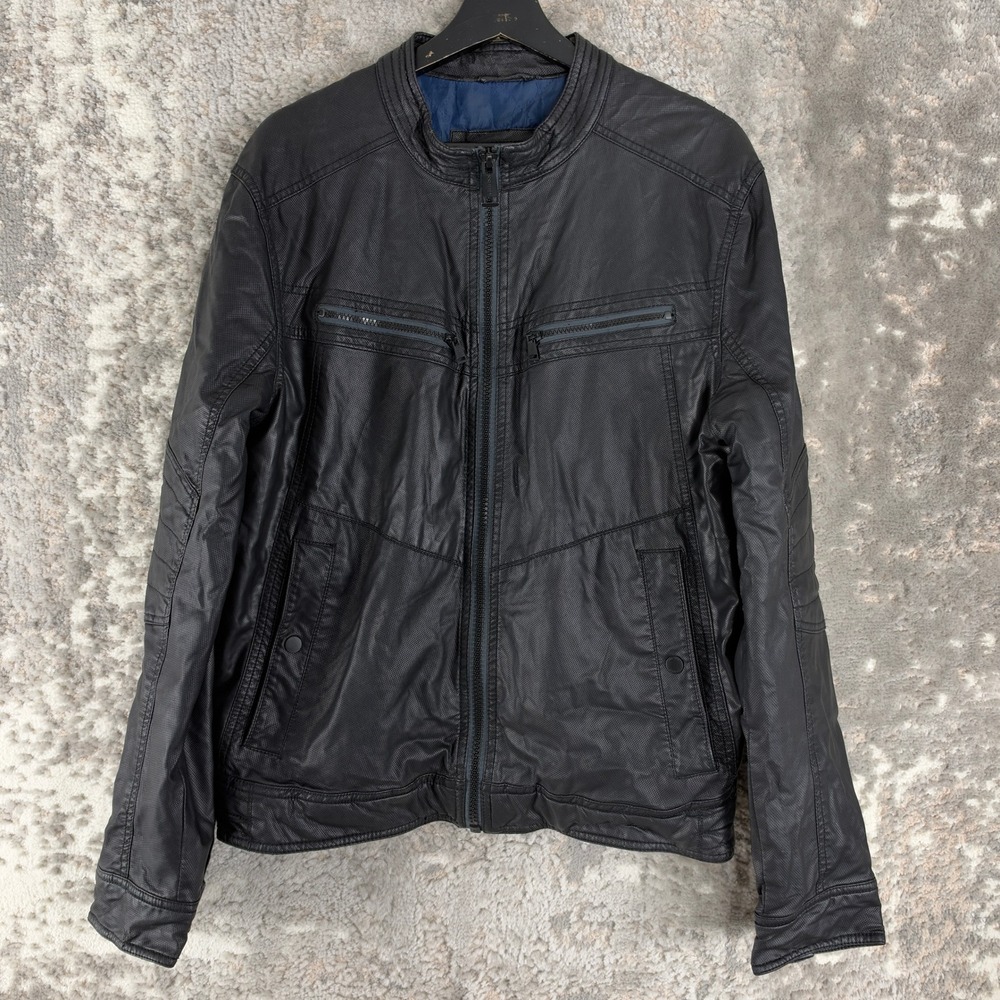GUESS Size M Faux Leather Moto Biker Bomber Jacket Black Long Sleeve Women